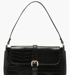 Black Croc buckle underarm baguette bag